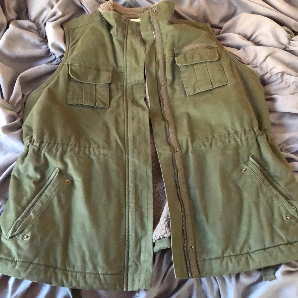 Army green Sherpa lined utility vest